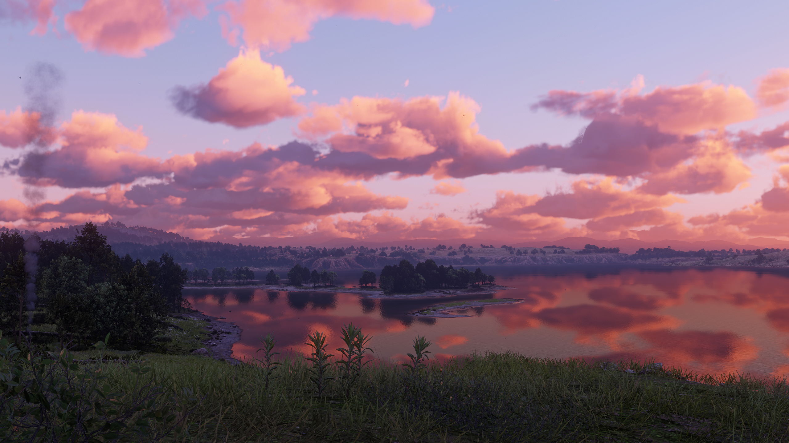 Sunset Cloudy Lake